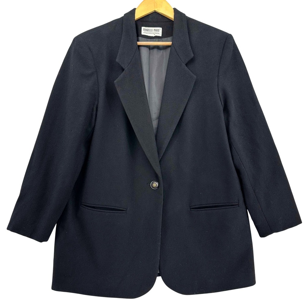 VTG Danielle Paige Norton McNaughton Black Pure New Wool Blazer Jacket Womens 14